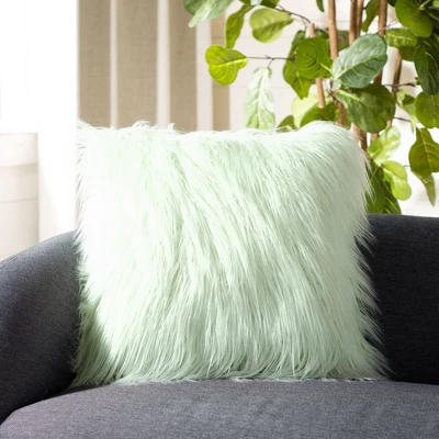 Caelie Faux Fur Pillow - Mint - 20" X 20" - Safavieh 3 Caelie Faux Fur Pillow - Mint - 20" X 20" - Safavieh