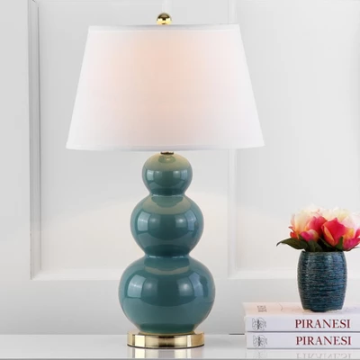 (Set Of 2) 28" Pamela Triple Gourd Ceramic Lamp Marine Blue (Includes CFL Light Bulb) - Safavieh 4 (Set Of 2) 28" Pamela Triple Gourd Ceramic Lamp Marine Blue (Includes CFL Light Bulb) - Safavieh - Image 2