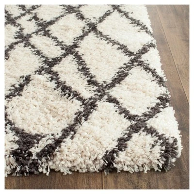 Ivory/Charcoal Geometric Shag/Flokati Loomed Accent Rug - (3'x5') - Safavieh 3 Ivory/Charcoal Geometric Shag/Flokati Loomed Accent Rug - (3'x5') - Safavieh