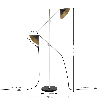 Dwyer 2 Light 67.5 Inch Floor Lamp - Black/Chrome - Safavieh 6 Dwyer 2 Light 67.5 Inch Floor Lamp - Black/Chrome - Safavieh - Image 4