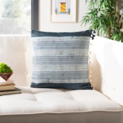 Linney Pillow - Deep Blue/Grey - 16" X 16" - Safavieh -Safavieh Shop GUEST 3f1aef65 93a8 4181 a746 e05203d2429f