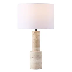 Tywin Travertine Table Lamp - CTL1072 - Travertine/White - Safavieh Couture
