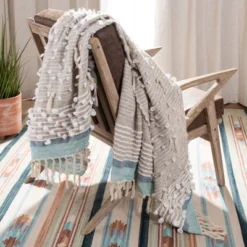 Popper Throw Blanket - Multi/Blue/Natural - 50" X 70" - Safavieh -Safavieh Shop GUEST 46df6558 9400 4678 a2a7 6d825f93f86e