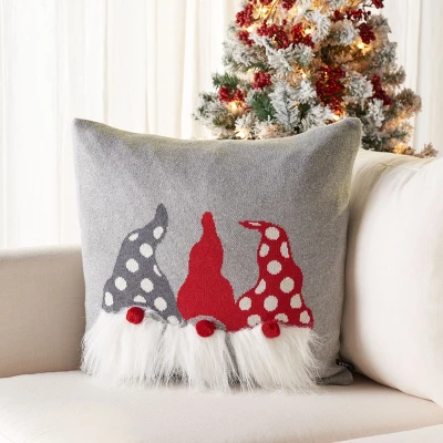 Trio Elves Pillow - Grey/Red - 18"x18" - Safavieh 4 Trio Elves Pillow - Grey/Red - 18"x18" - Safavieh - Image 2