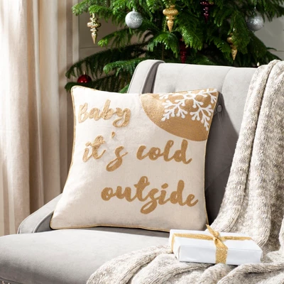 Cold Outside Pillow - Beige/Gold - 18" X 18" - Safavieh 4 Cold Outside Pillow - Beige/Gold - 18" X 18" - Safavieh - Image 2
