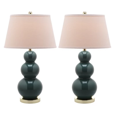 (Set Of 2) 28" Pamela Triple Gourd Ceramic Lamp Marine Blue (Includes CFL Light Bulb) - Safavieh 5 (Set Of 2) 28" Pamela Triple Gourd Ceramic Lamp Marine Blue (Includes CFL Light Bulb) - Safavieh - Image 3
