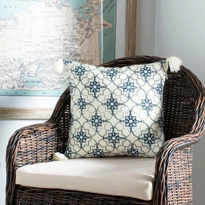 Mariella Pillow - White/Blue - 16" X 16" - Safavieh 3 Mariella Pillow - White/Blue - 16" X 16" - Safavieh