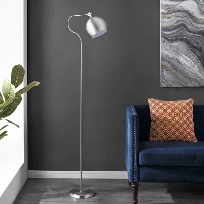 Elijah Iron Floor Lamp (Includes LED Light Bulb) Brushed Nickel - Safavieh 4 Elijah Iron Floor Lamp (Includes LED Light Bulb) Brushed Nickel - Safavieh - Image 2