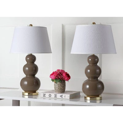 Set Of 2 Pamela Triple Gourd Lamp (Includes LED Light Bulb) Taupe - Safavieh 3 Set Of 2 Pamela Triple Gourd Lamp (Includes LED Light Bulb) Taupe - Safavieh