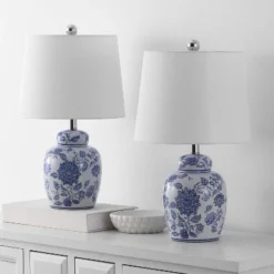 Sandra 20" Table Lamp (Set Of 2) - TBL4630 - White/Blue - Safavieh -Safavieh Shop GUEST a5ddbfb5 7f43 4054 9670 902167043d72
