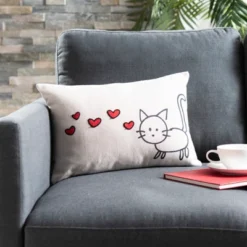 Kitty Love Pillow - Cream/Red - 12" X 18" - Safavieh