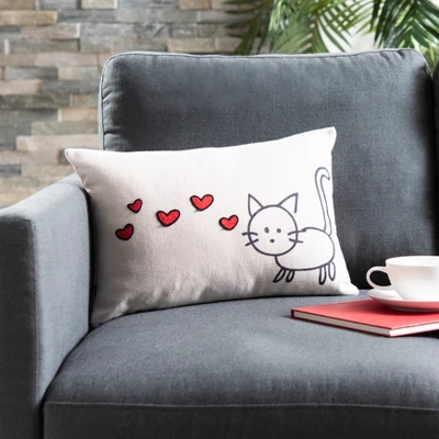 Kitty Love Pillow - Cream/Red - 12" X 18" - Safavieh 3 Kitty Love Pillow - Cream/Red - 12" X 18" - Safavieh