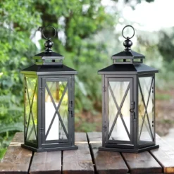 Lirio 17.5" Indoor/Outdoor Lantern (Set Of 2) - PLT4065 - Black - Safavieh