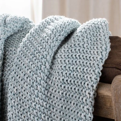 Liliana Knit Throw Blanket - Dull Blue/Natural - 50" X 60" - Safavieh 4 Liliana Knit Throw Blanket - Dull Blue/Natural - 50" X 60" - Safavieh - Image 2