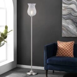 Ricky Iron Floor Lamp (Includes LED Light Bulb) Brushed Nickel - Safavieh -Safavieh Shop GUEST fe21bf27 563f 4201 98ad 3c0a6e3e207e