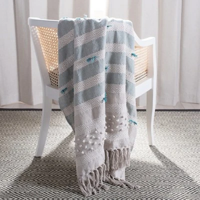 Billi Throw Blanket - Beige/ Teal - 50" X 60" - Safavieh 3 Billi Throw Blanket - Beige/ Teal - 50" X 60" - Safavieh
